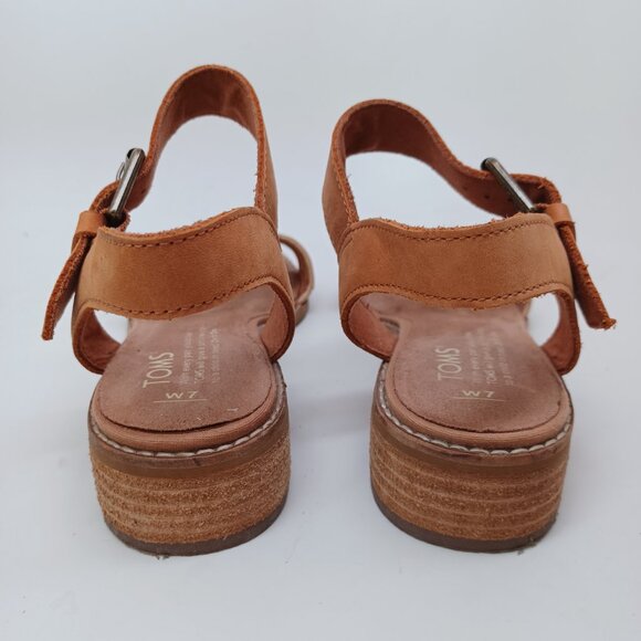 Toms Shoes Open Toe Sandal Heels Brown Sling Back Low Block Heel Womens 7 - Picture 5 of 14